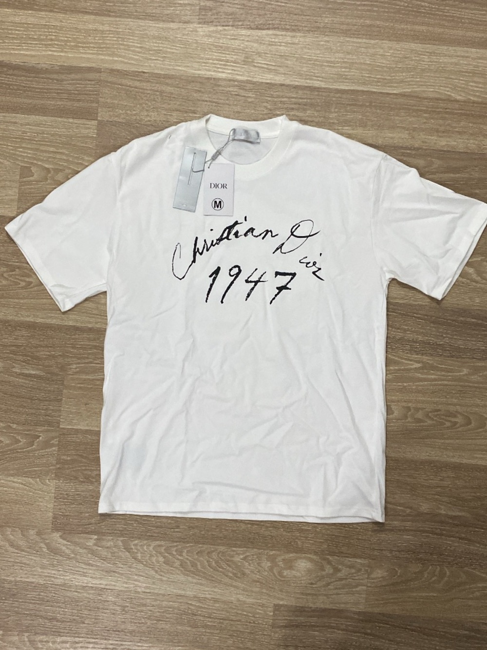 Dior White Short-Sleeve Tee with Black Script '1947'